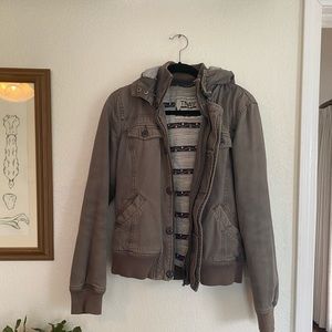 Aritzia TNA grey bomber jacket flannel lining